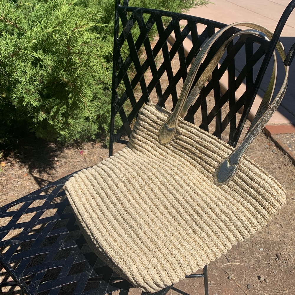 Talbots Natural Woven with metallic accents oversized Tote Bag,HP25 - Picture 2 of 9